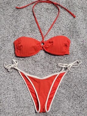 Aerie Red Bandeau Bikini Set